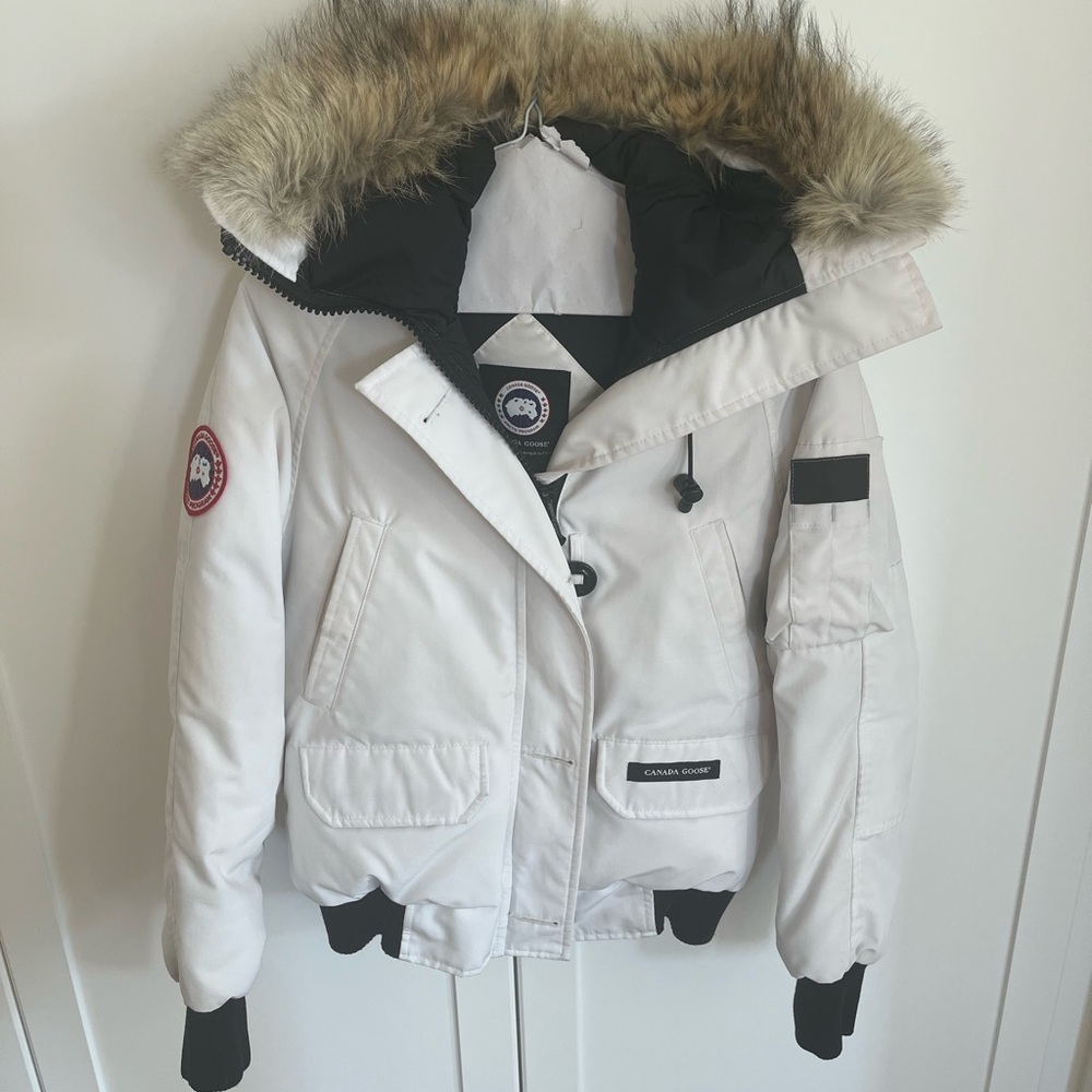 Canada Goose White Jacket with Fur Trim
